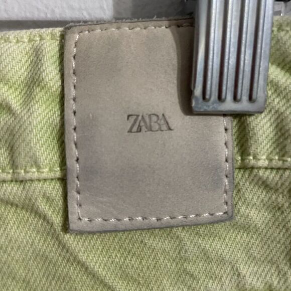 Zara Jeans High Rise Straight Leg Denim Size 8 Lime Green Cotton 90s Mom… - Picture 7 of 8